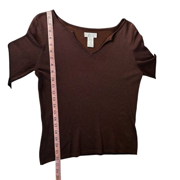 Worthington Stretch Brown Slinky Knit Top PM 90s Y2K V Neck - Picture 7 of 7